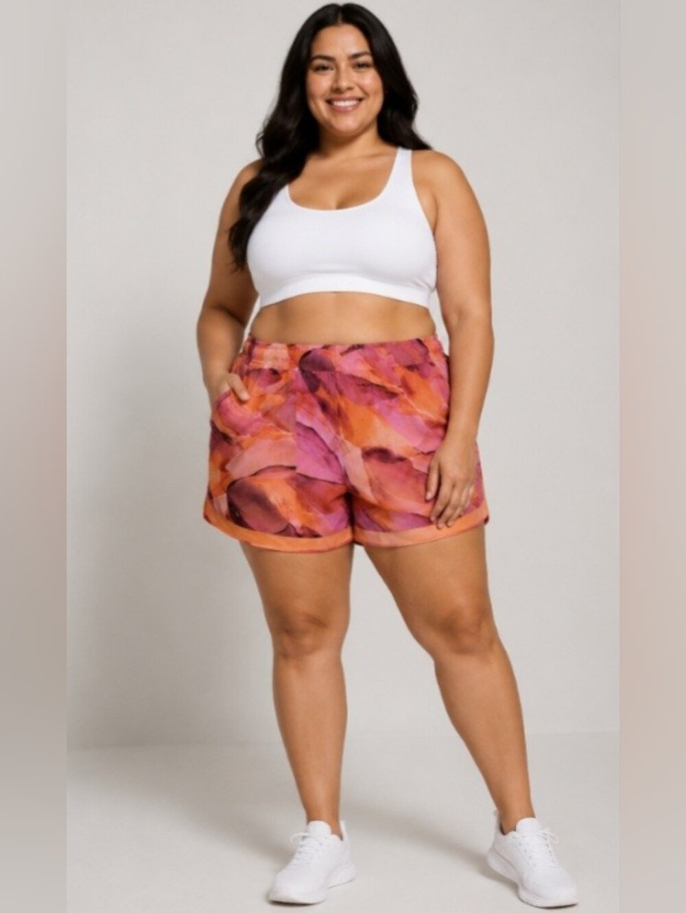 Athleta Sz 3X Printed Mesh Racer Run Shorts 4" NWT Orange & Pink Womens